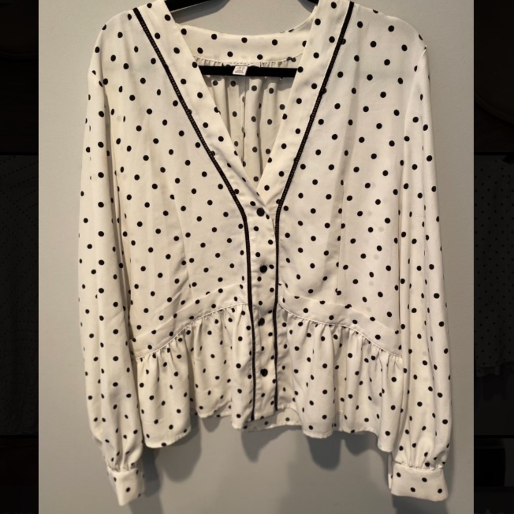 Topshop black and white polka dot button down